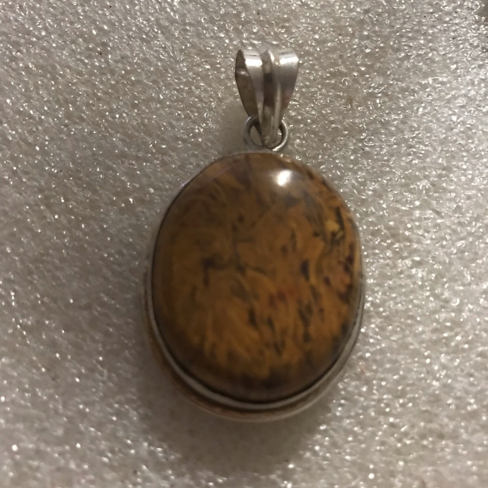 Yellow Brown Jasper Oval Pendant in Silver Setting